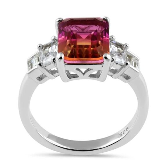 925 STERLING SILVER Emerald Cut Gradient Cubic Zirconia Ring - Picture 16 of 16